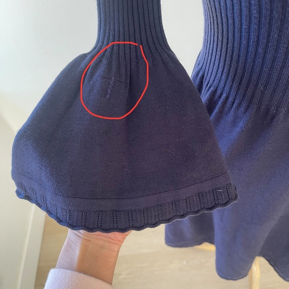 Eliza J Knit Ribbed Turtleneck Ruffle Bell Sleeve Sweater Dress Navy | Small - Picture 5 of 10